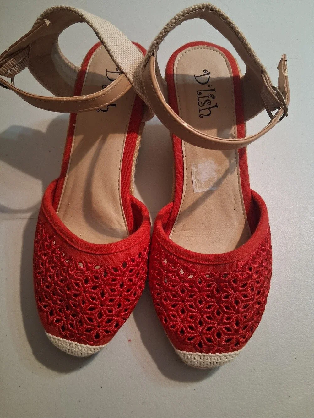 Red Crochet Espadrille Ankle-Strap Flats